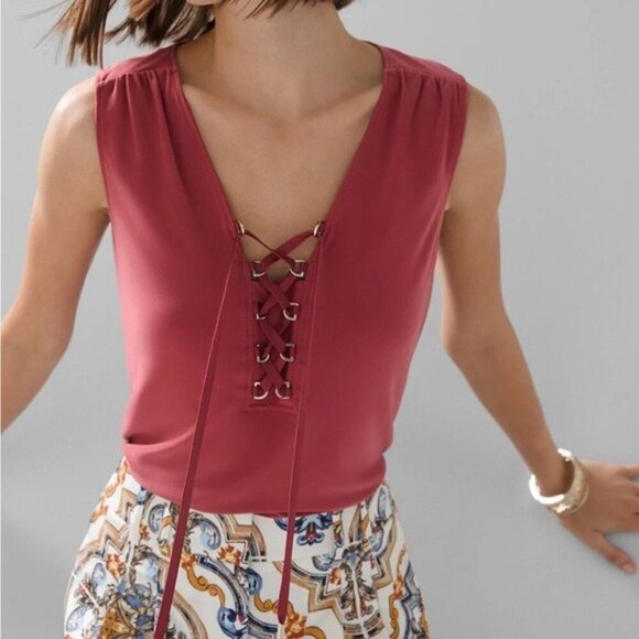 White House Black Market Rust Lace Up Tank Size XXS NWT $55 V Neck - Picture 9 of 9